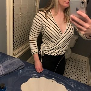 Lucky Brand Black and White Stripe Surplice Top